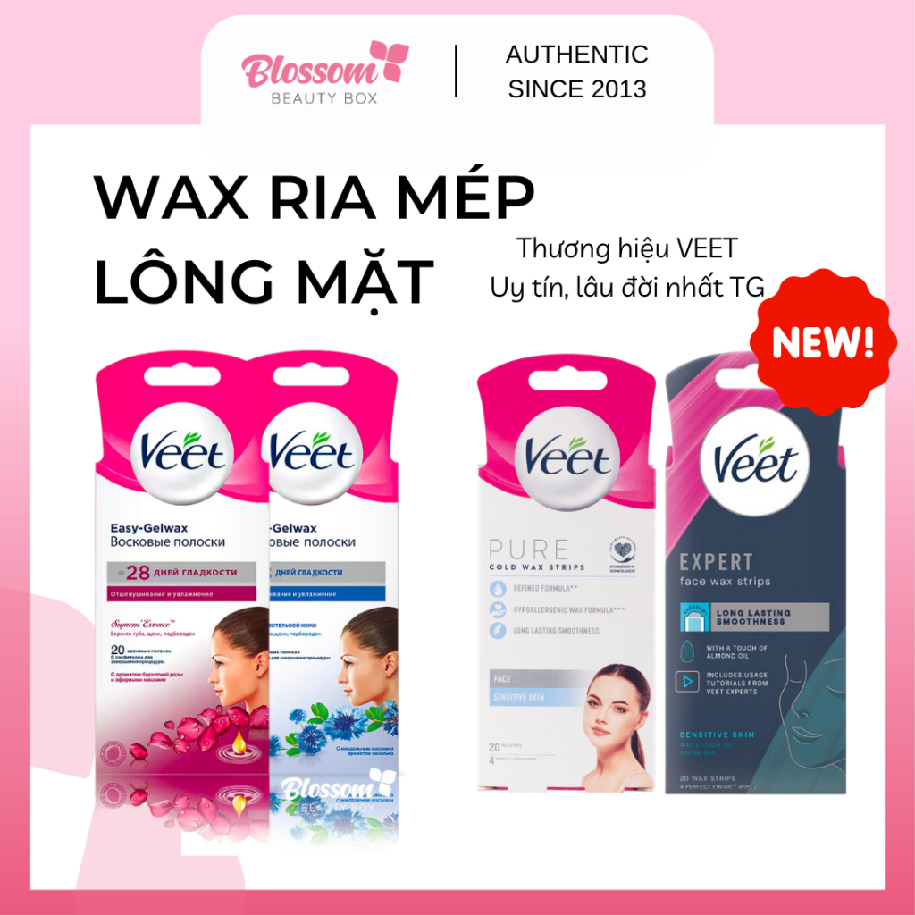 Miếng dán tẩy lông WAX lông mặt ria mép VEET
