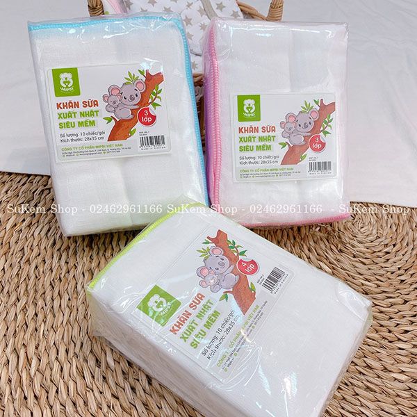 Mipbi - set 10 khăn sữa xuất nhật mipbi 3 lớp/4 lớp 28x36cm mamababyvn