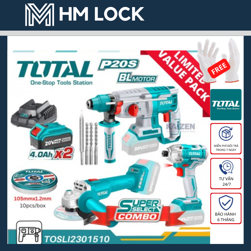 Combo 3 máy khoan đục bê tông, máy siết vít, máy mài góc total - hàng chính hãng - tosli2301510