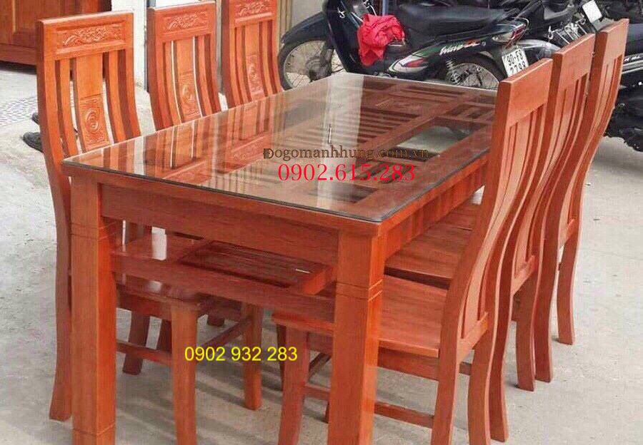 [HCM]Bộ bàn ăn gỗ sồi 6 ghế mẫu giàn chè