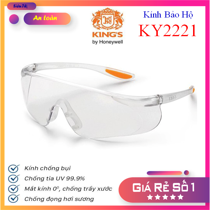 Kính bảo hộ lao động Kings KY2221 trong suốt, chống tia UV,chống bụi bảo vệ mắt