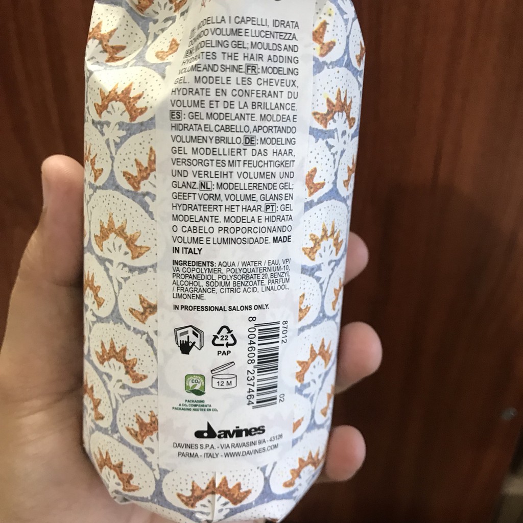 Gel Tạo Kiểu Tóc Davines Medium Hold Modeling Gel 250ml