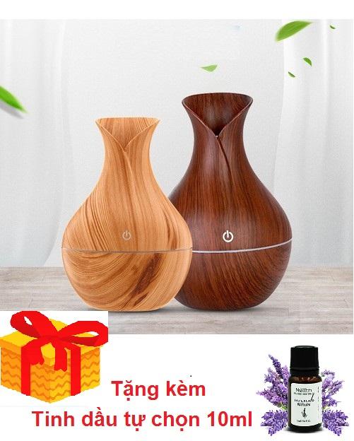 Máy phun sương tạo ẩm vân gỗ cổ cao + TẶNG kèm lọ tinh dầu 10ml TỰ CHỌN, Máy khuếch tán tinh dầu tạo độ ẩm mini cao cấp, máy phun sương tinh dầu , máy phun sương tạo độ ẩm mẫu vân gỗ sang trọng