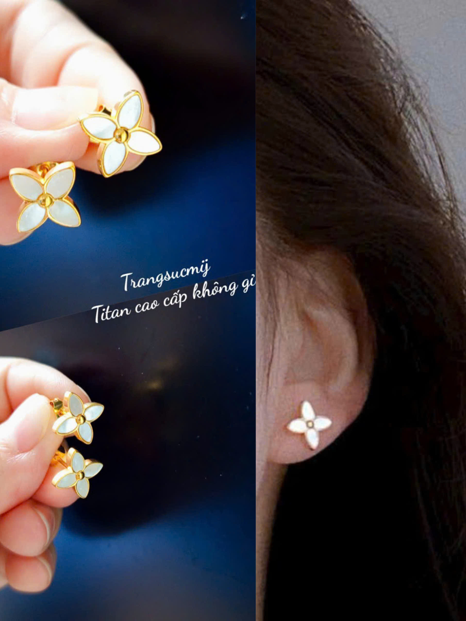 BÔNG TAI TITAN KHÔNG ĐEN CỎ 4 LÁ, BÔNG TAI NỮ THỜI TRANG