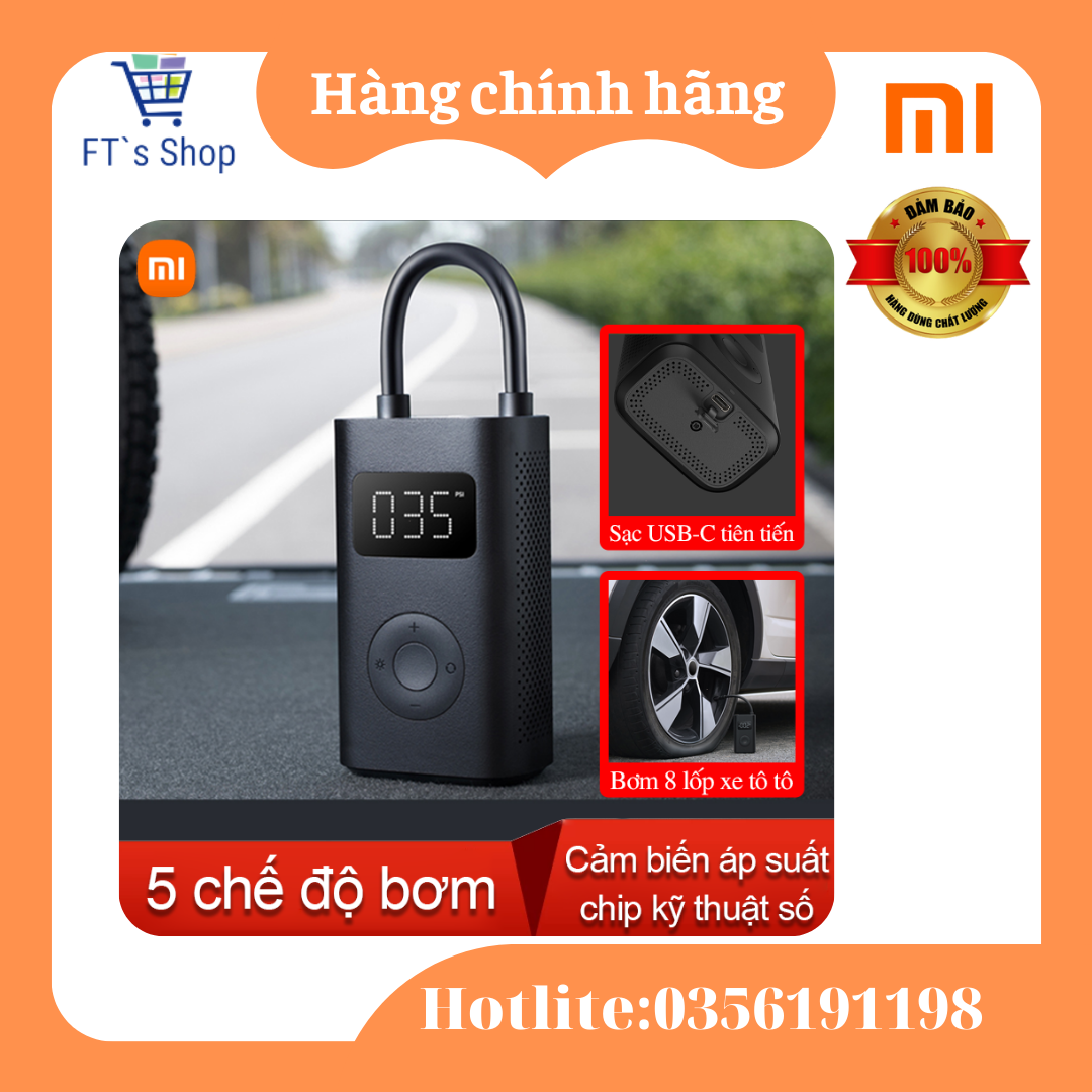 [Sale, Freeship, MI Official] Bơm cầm tay đa năng Xiaomi Mijia 1S,  Bơm xe hơi, xe máy, bơm bóng, cổng sạc type C- Hàng chính Hãng