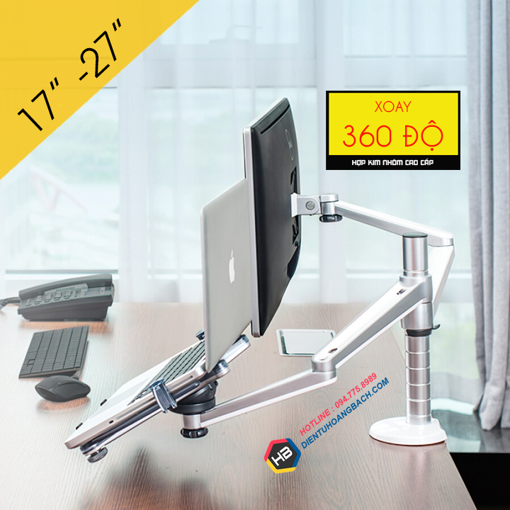 Giá Treo Màn Hình OA 7X 17 - 27 Inch - Kèm Tay Treo Đỡ Laptop Macbook 10 - 15 Inch - Gắn Bàn Đa Năng