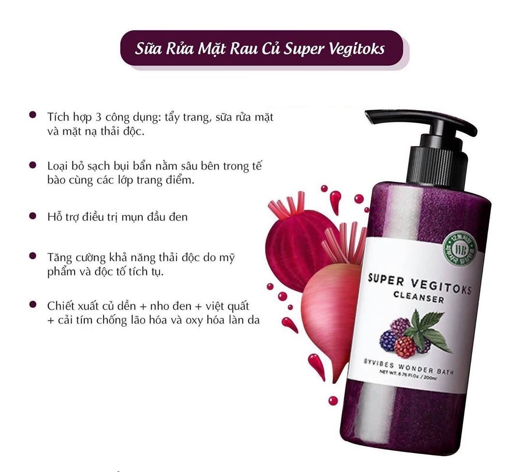 Sữa Rửa Mặt rau củ Super Vegitoks Cleanser 300ml_Quizz Cosmetics