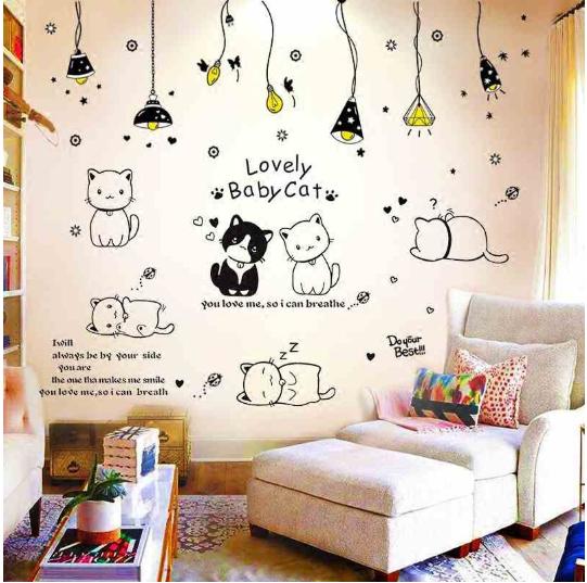 [HCM]DECAL DÁN TƯỜNG CHÙM ĐÈN VÀ MÈO