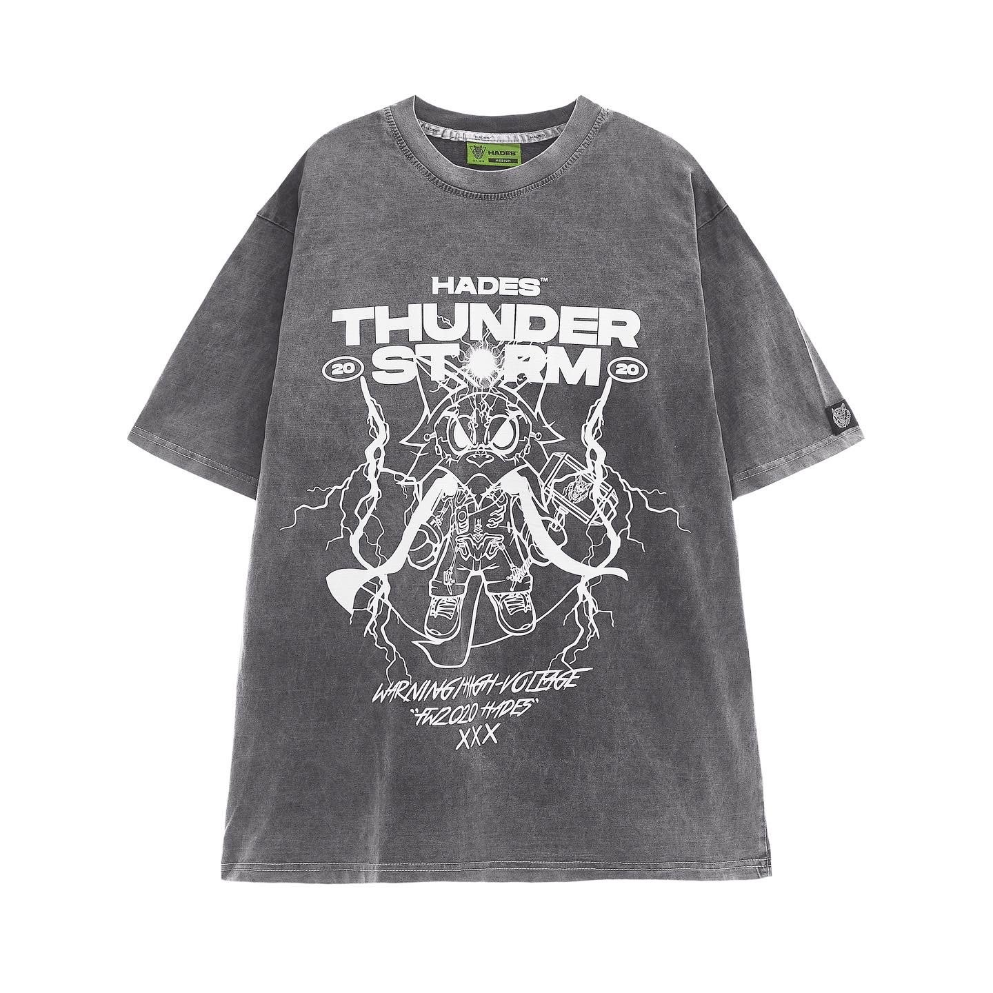 Áo thun tay lỡ form rộng Hades Thunder Storm Washed Tee phong cách unisex cho cả nam nữ vải cotton 100% co dãn 4 chiều có tem mạc Hades đầy đủ hình in to và cực bền AL96 - Áo thun tay lỡ Unisex