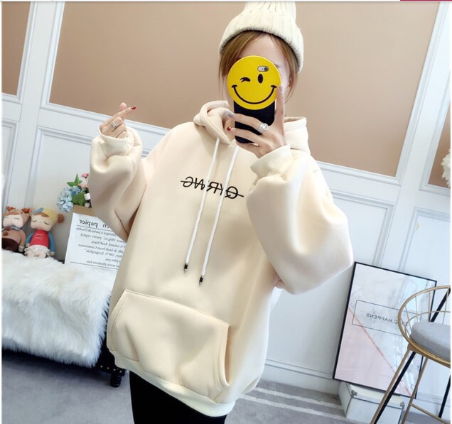 [Hoàn Tiền 15%] Áo hoodie nữ màu be in kí tự