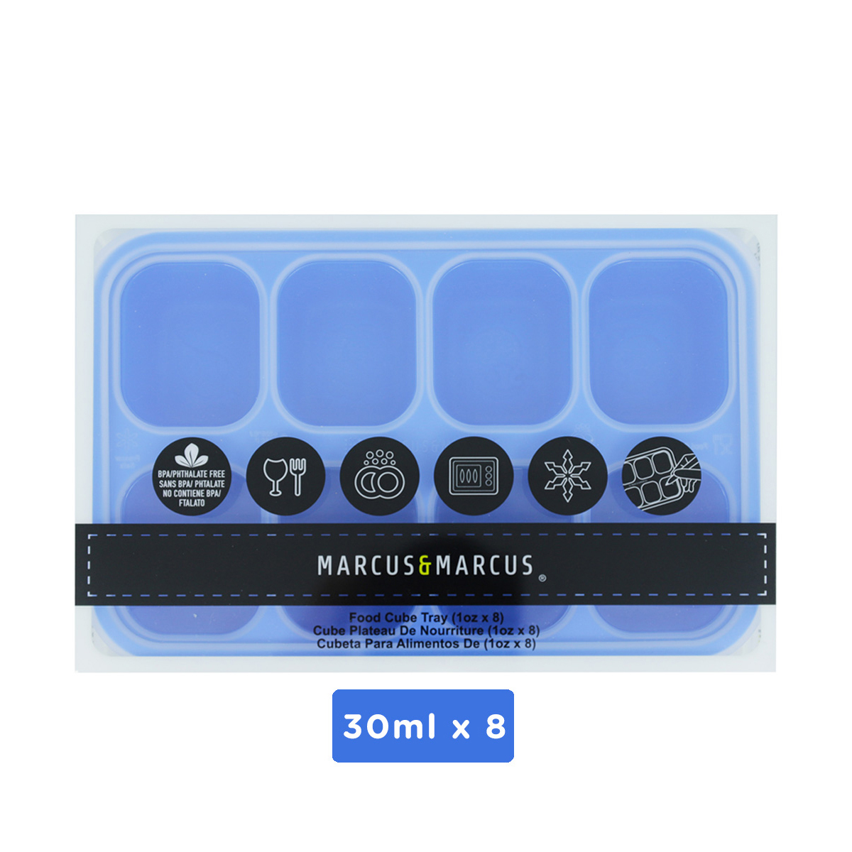 Khay silicon trữ đông đồ ăn dặm cho bé Marcus & Marcus - Lucas (30ml x 8 ngăn)