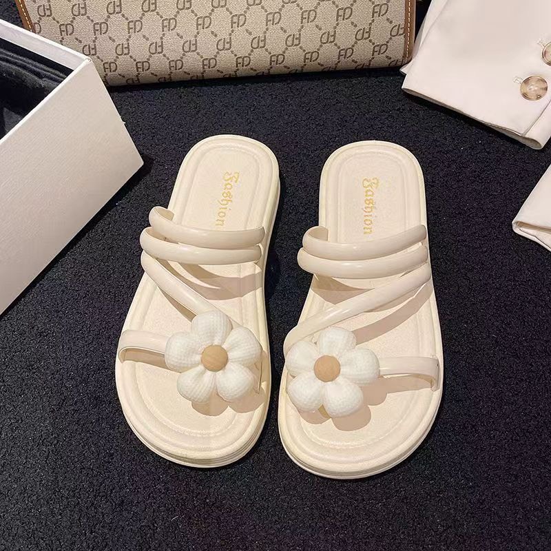 Dép đi biển gắn hoa cúc thời trang, dép quai ngang dây mảnh nữ 3TDEP