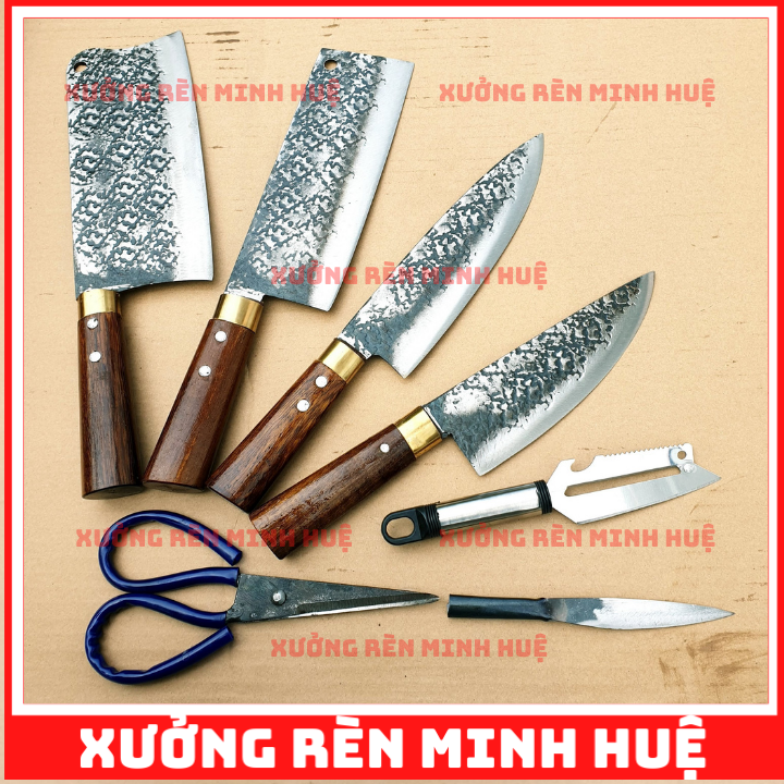 Bộ dao 8 món nhíp xe hàng rèn thủ công cao cấp