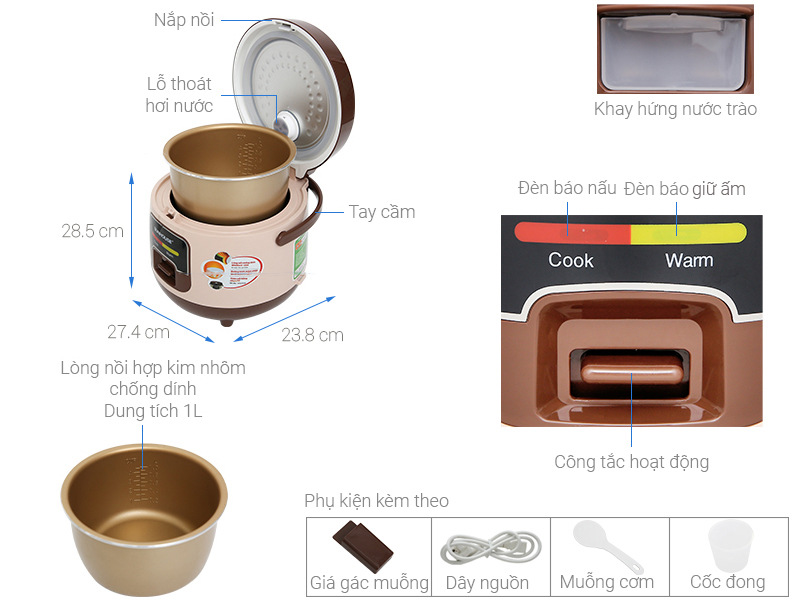 Nồi cơm nắp gài sunhouse 1 lít shd8208c
