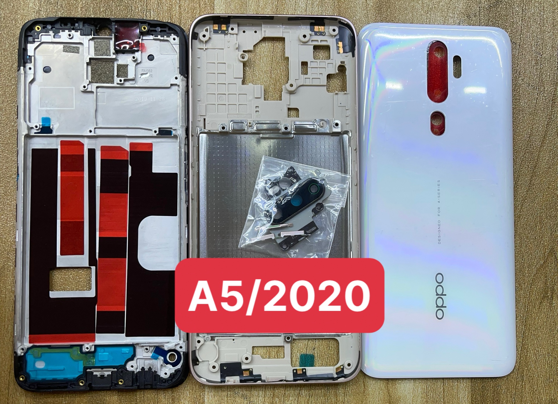 bộ xương vỏ oppo  A5/ 2020 (gồm:kính cam,phím bấm,lưng,sườn)