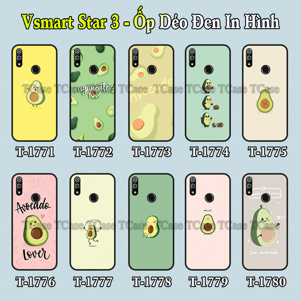 [HCM]Ốp lưng Vsmart Star 3 dẻo đen in hình Trái Bơ