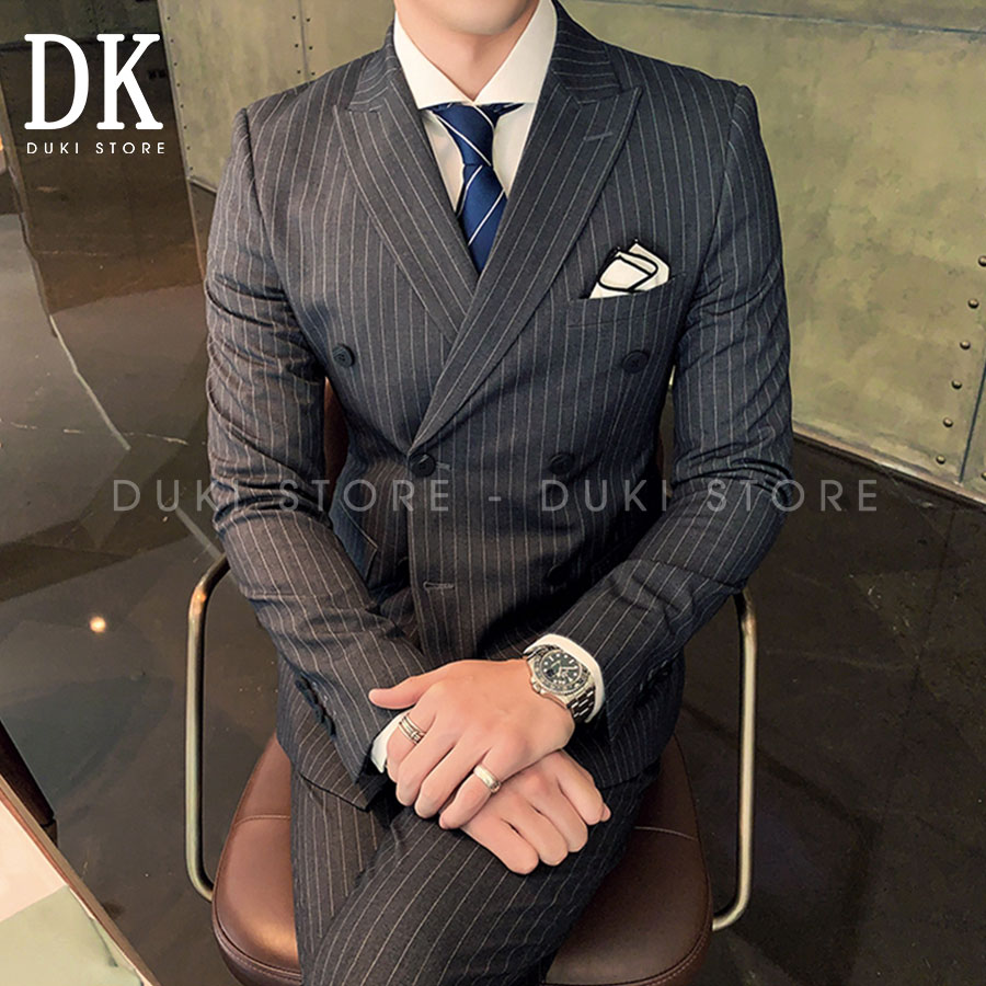 Bộ vest nam 6 cúc màu kẻ sọc xám đẹp DKE0014 - DUKI STORE