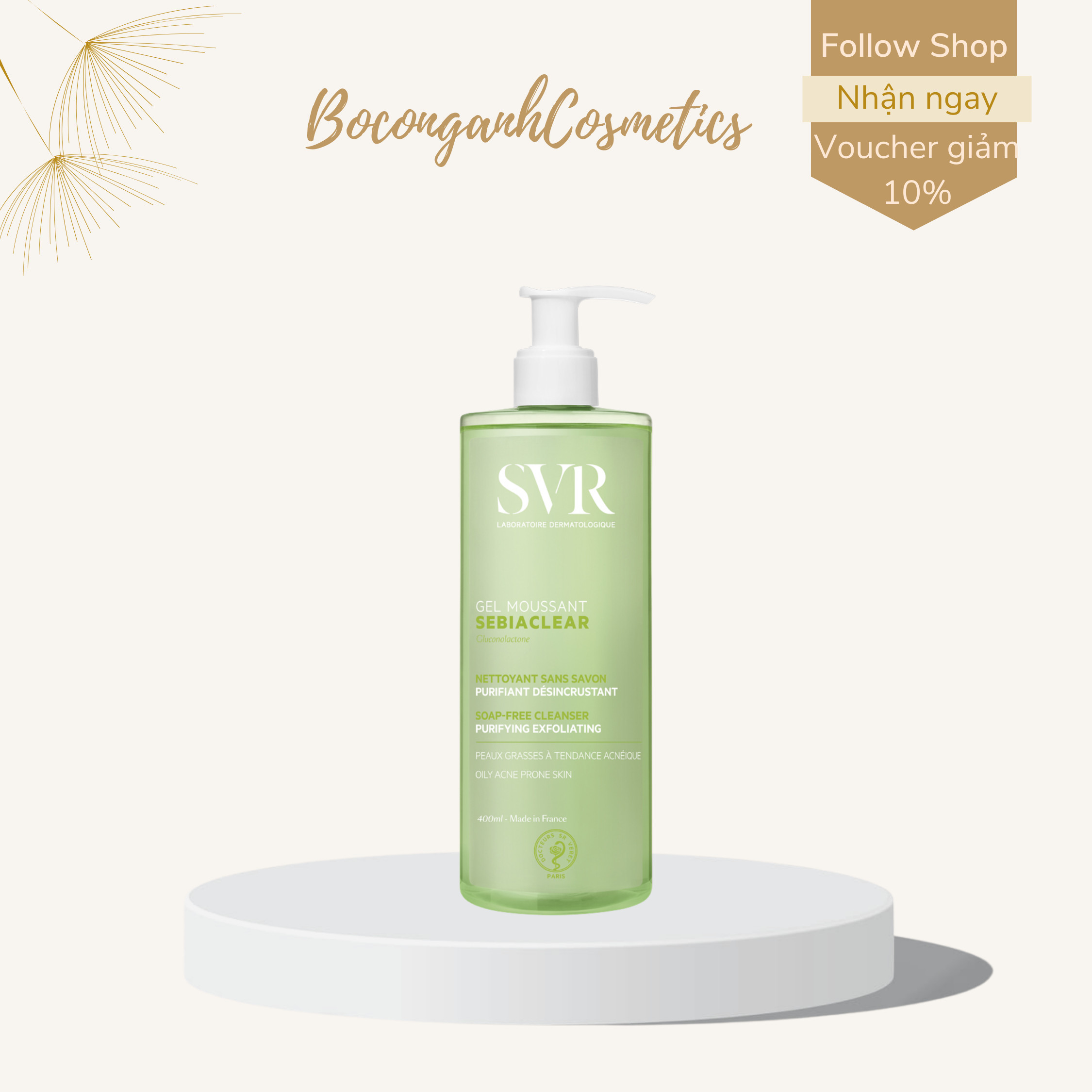 Gel rửa mặt giảm mụn Svr Sebiaclear Pháp tẩy tế bào chết 400ml.