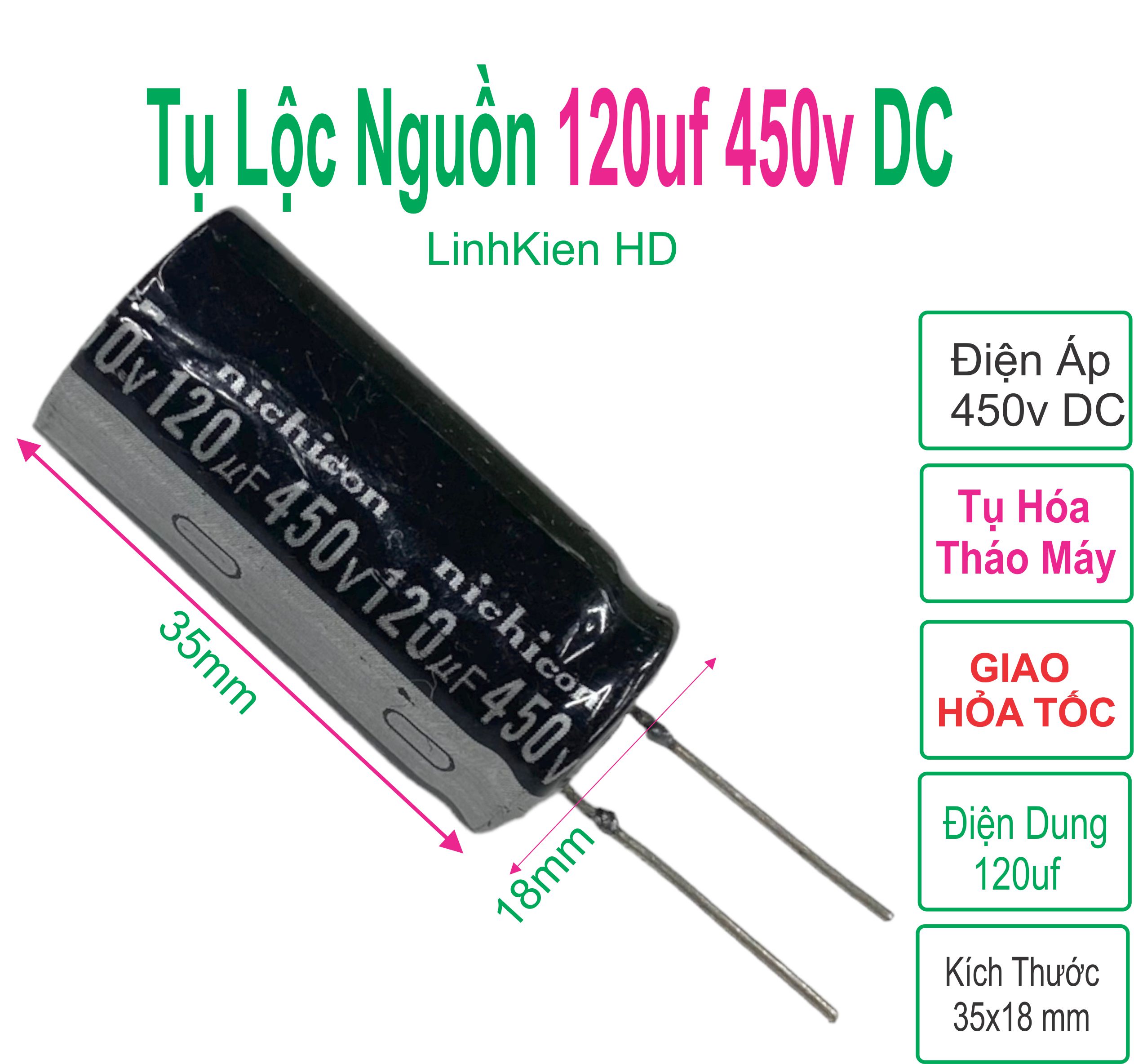 Tụ lộc nguồn 120uf 450v tháo máy màu nâu đen chân mềm - linhkien hd