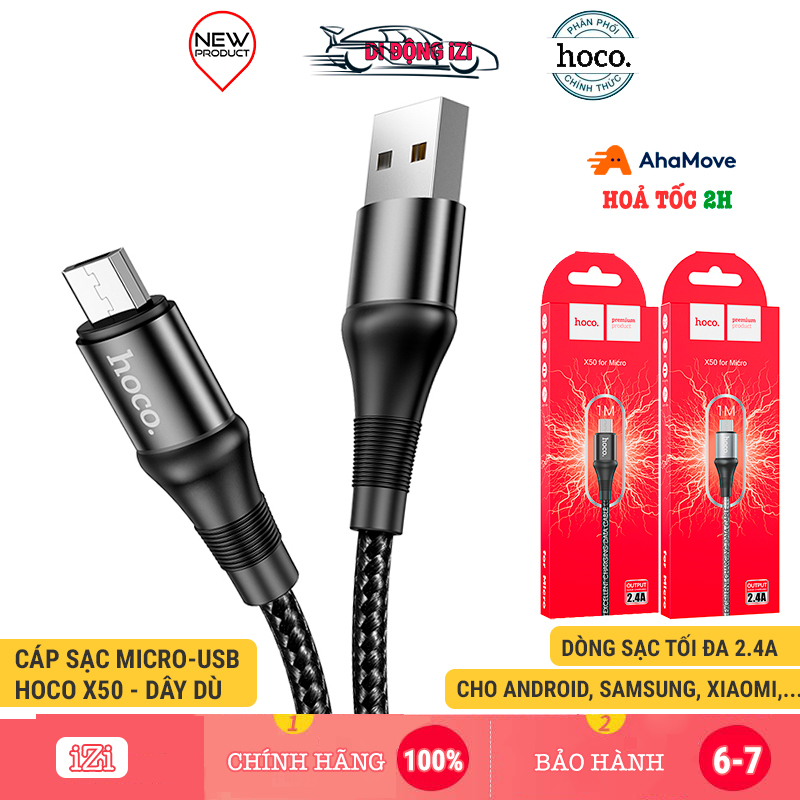 Cáp Sạc Cho Samsung, Xiaomi, Oppo, Android,... Hoco X50 Micro-USB, Cáp Dây Dù Siêu Bền [CHÍNH HÃNG]