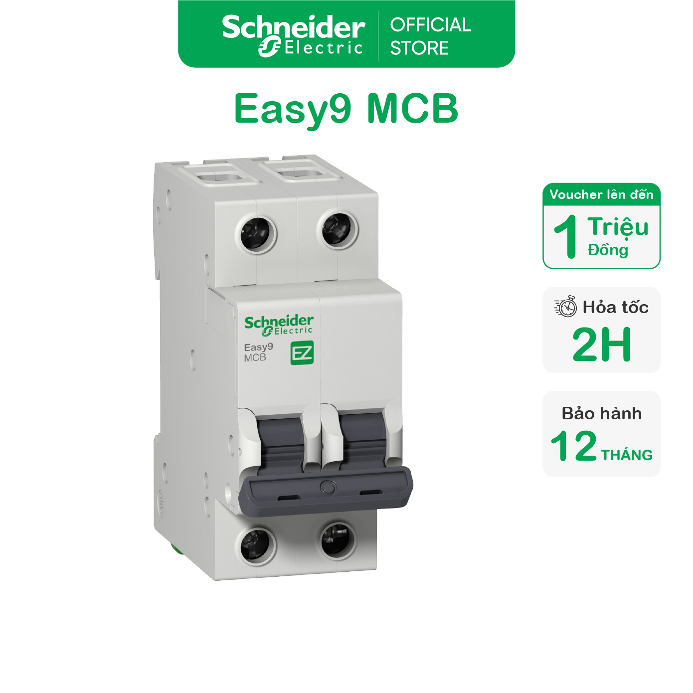 Cầu dao tự động mcb 2p dòng cắt 4.5ka c curve easy9 - schneider electric - ez9f34206 ez9f34210 ez9f34216 ez9f34220 ez9f34225 ez9f34232 ez9f34240 ez9f34250 ez9f34263