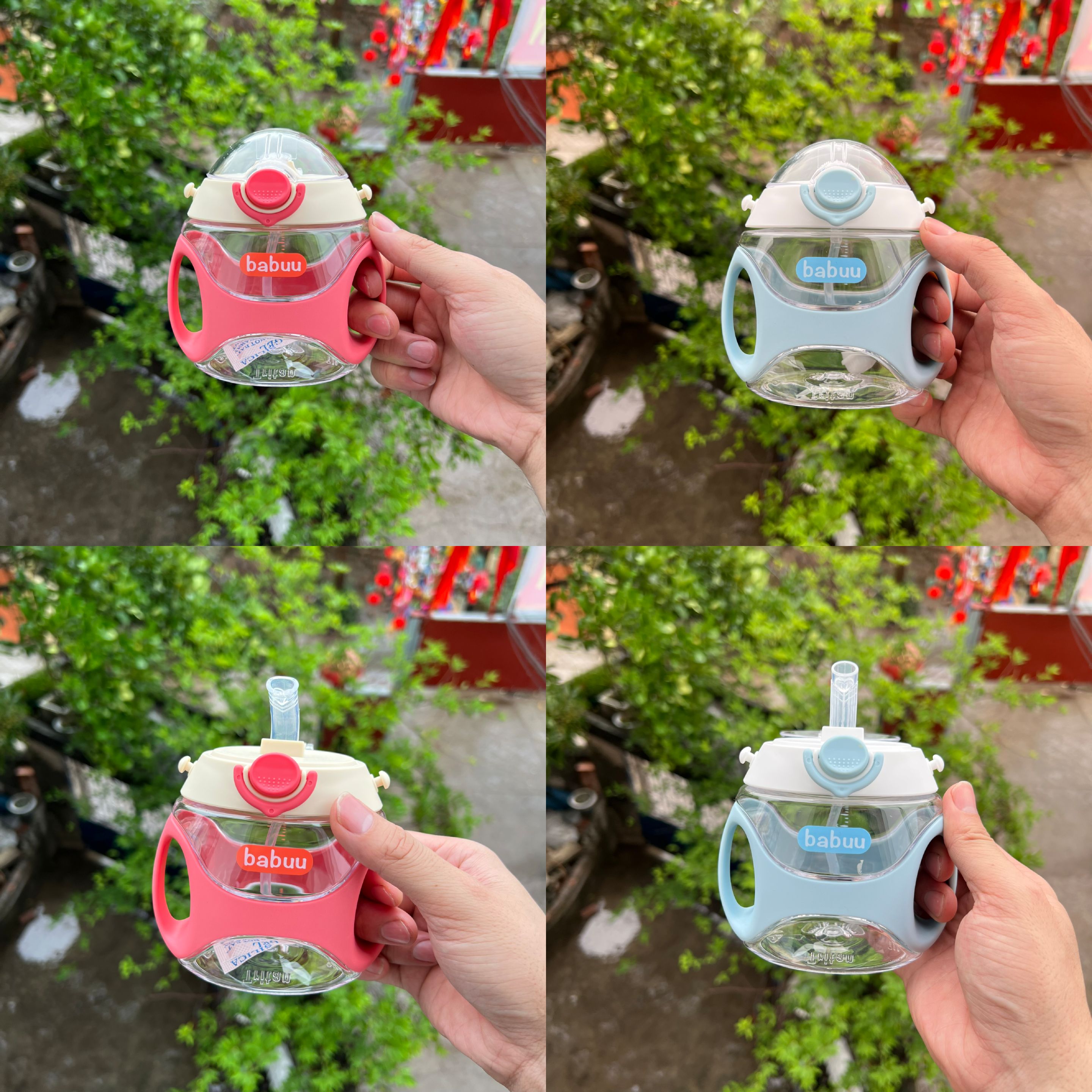 Bình Hút Babuu 330ml Kèm Van Chống Sặc,Dây Đeo