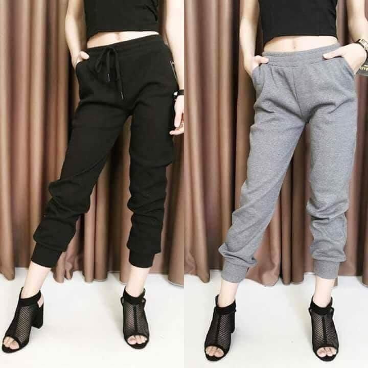 Quần jogger trơn nữ lưng thun dây rút