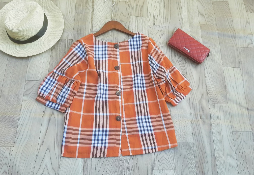 Áo sơ mi công sở nữ linen cổ tròn tay phồng