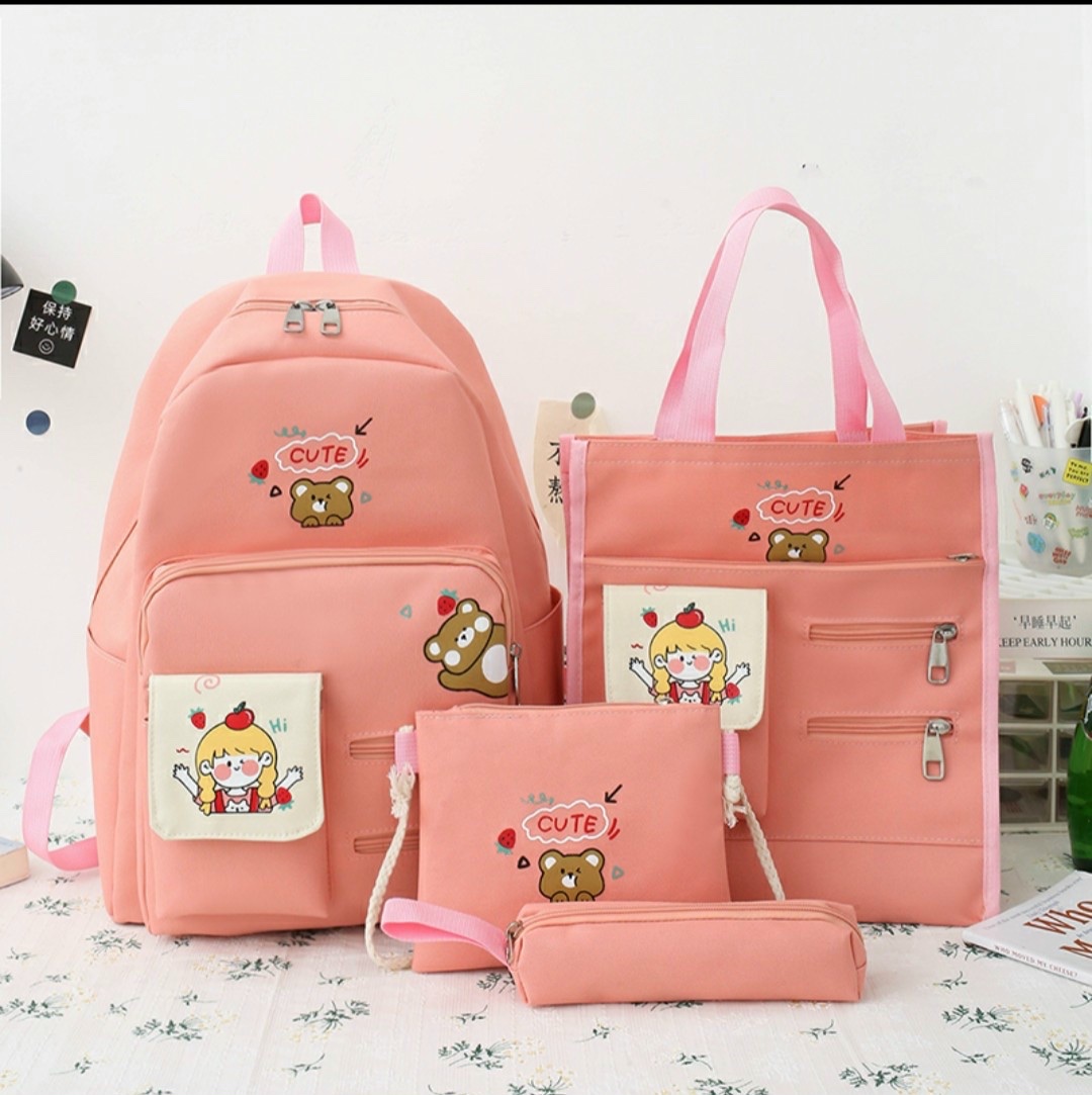 Balo Set 4 món thời trang sinh viên học sinh - Gấu Cute