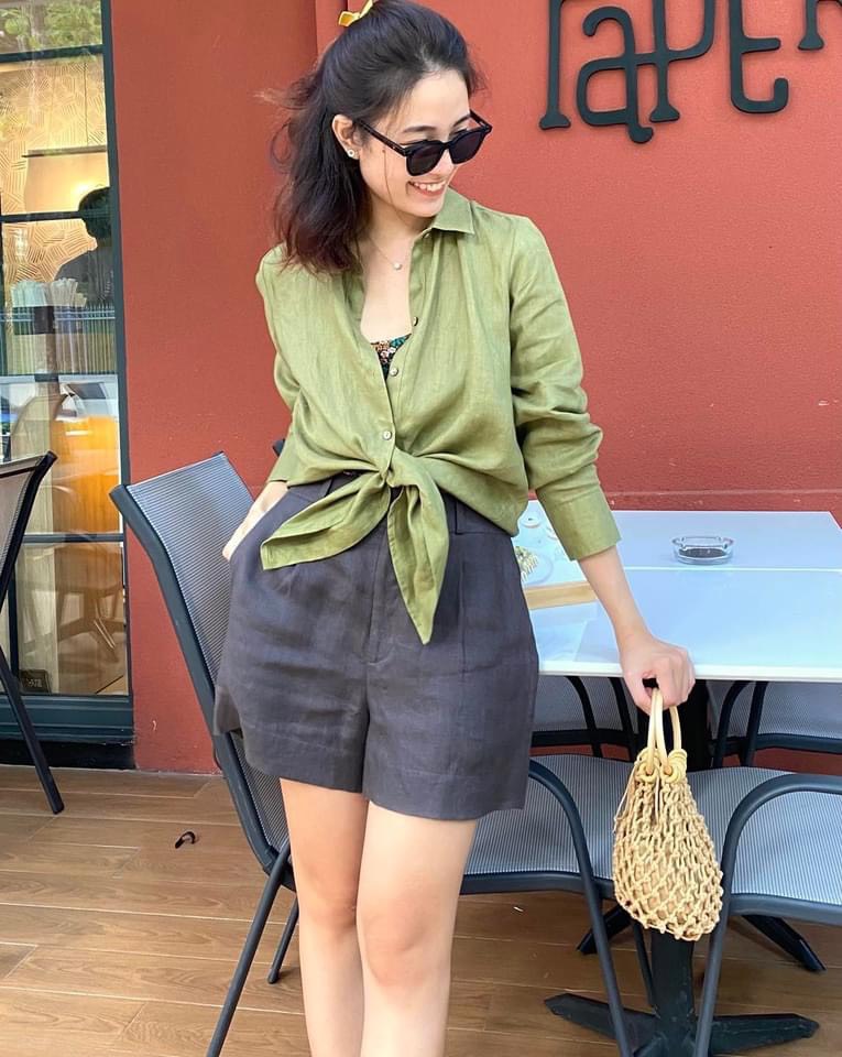 Set bộ áo sơ mi dài tay Linen tưng Premium kèm quần short trẻ trung