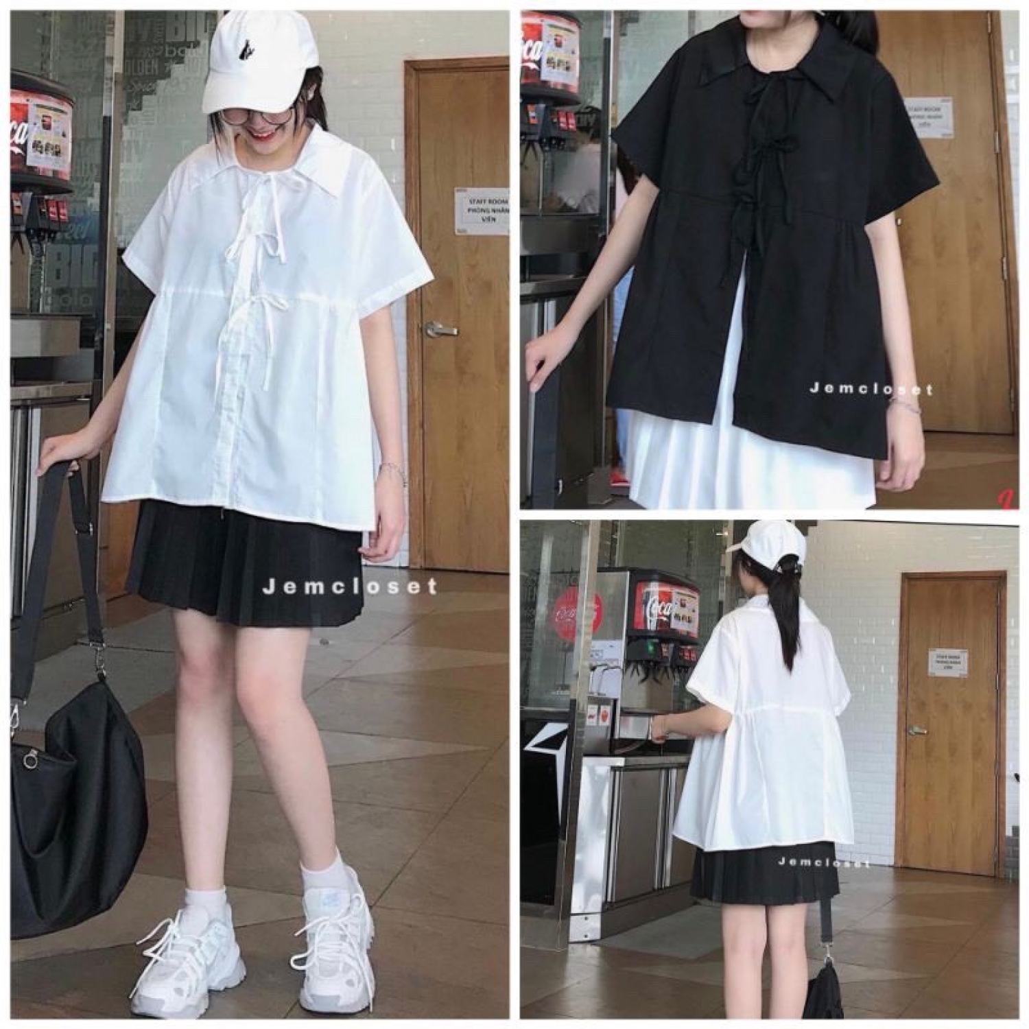 Áo tiểu thư dáng babydoll 3 nơ bánh bèo