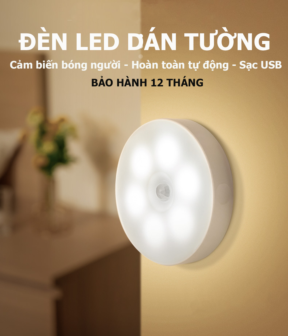 [HCM]ĐÈN LED DÁN TƯỜNG CẢM ỨNG SIÊU SÁNG THÔNG MINH BẢO HÀNH 12 THÁNG