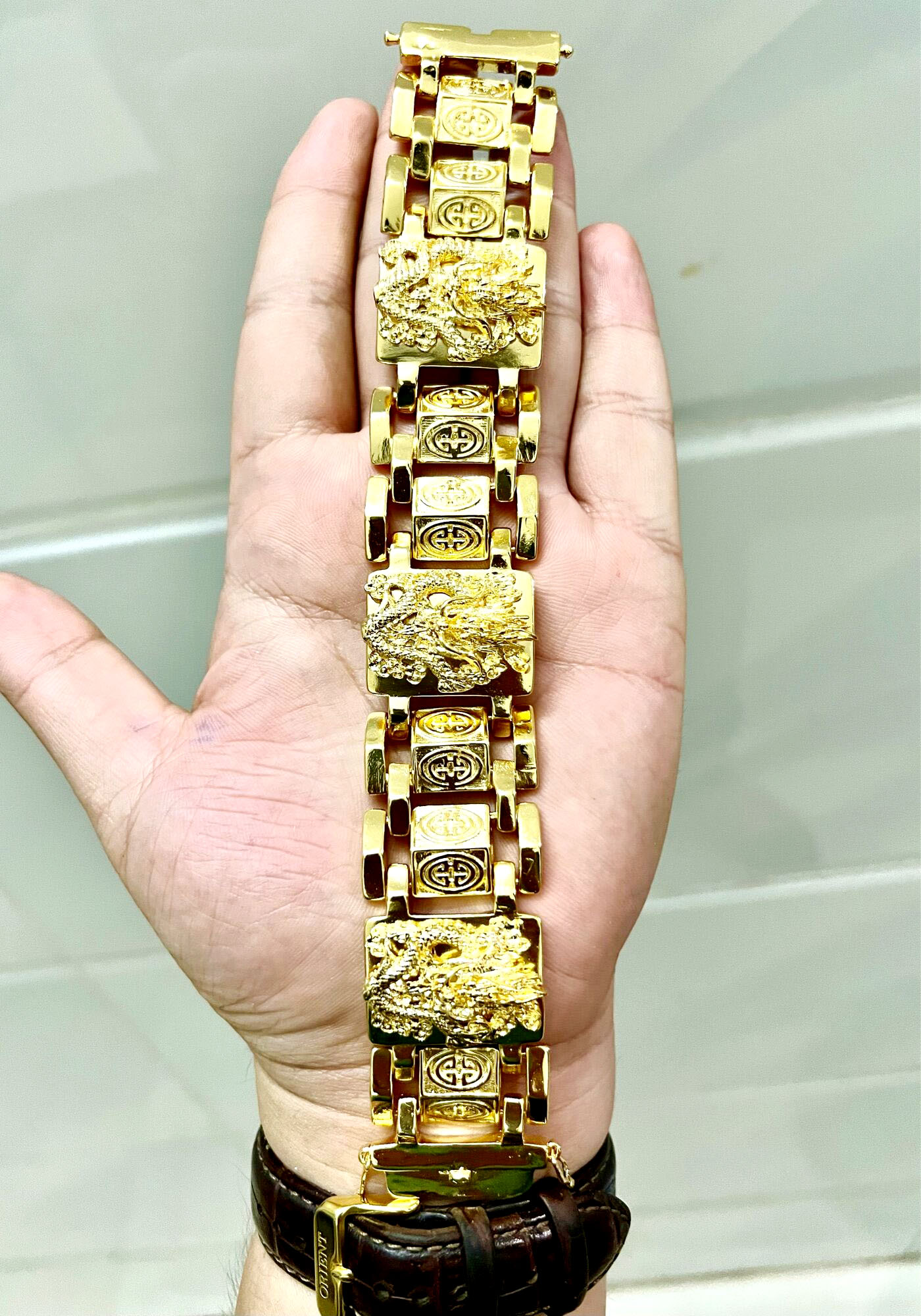 Lắc tay nam chạm rồng mạ vàng 24k cực xịn xò mẫu 130rqc.171221