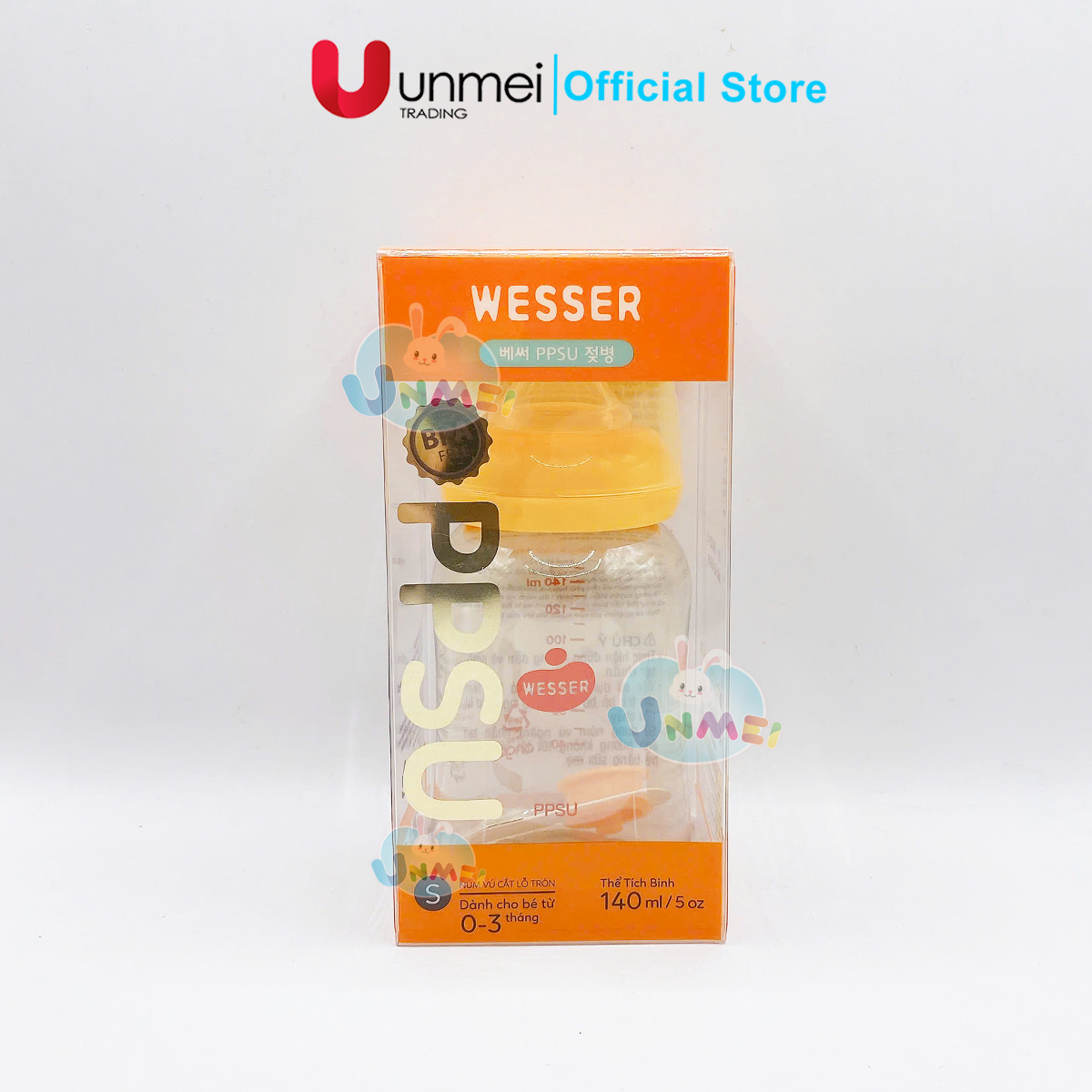 Bình Sữa CỔ HẸP Wesser PPSU 140ml (Núm đi kèm Size S)