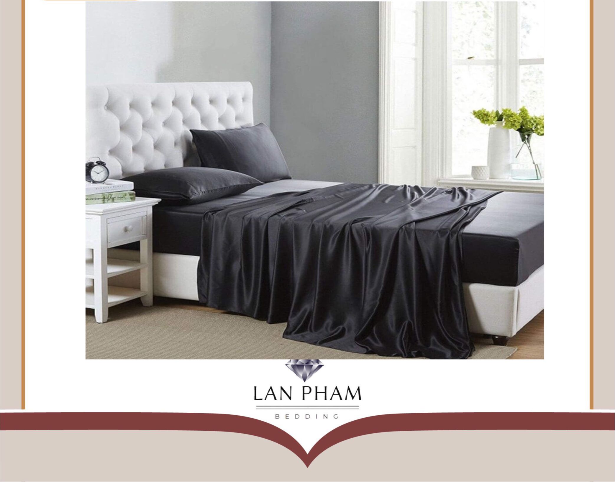 ( Lụa Loại 1) Chăn Lẻ Phi Lụa Màu Đen Cao Cấp Mềm Mại Lan Pham Bedding