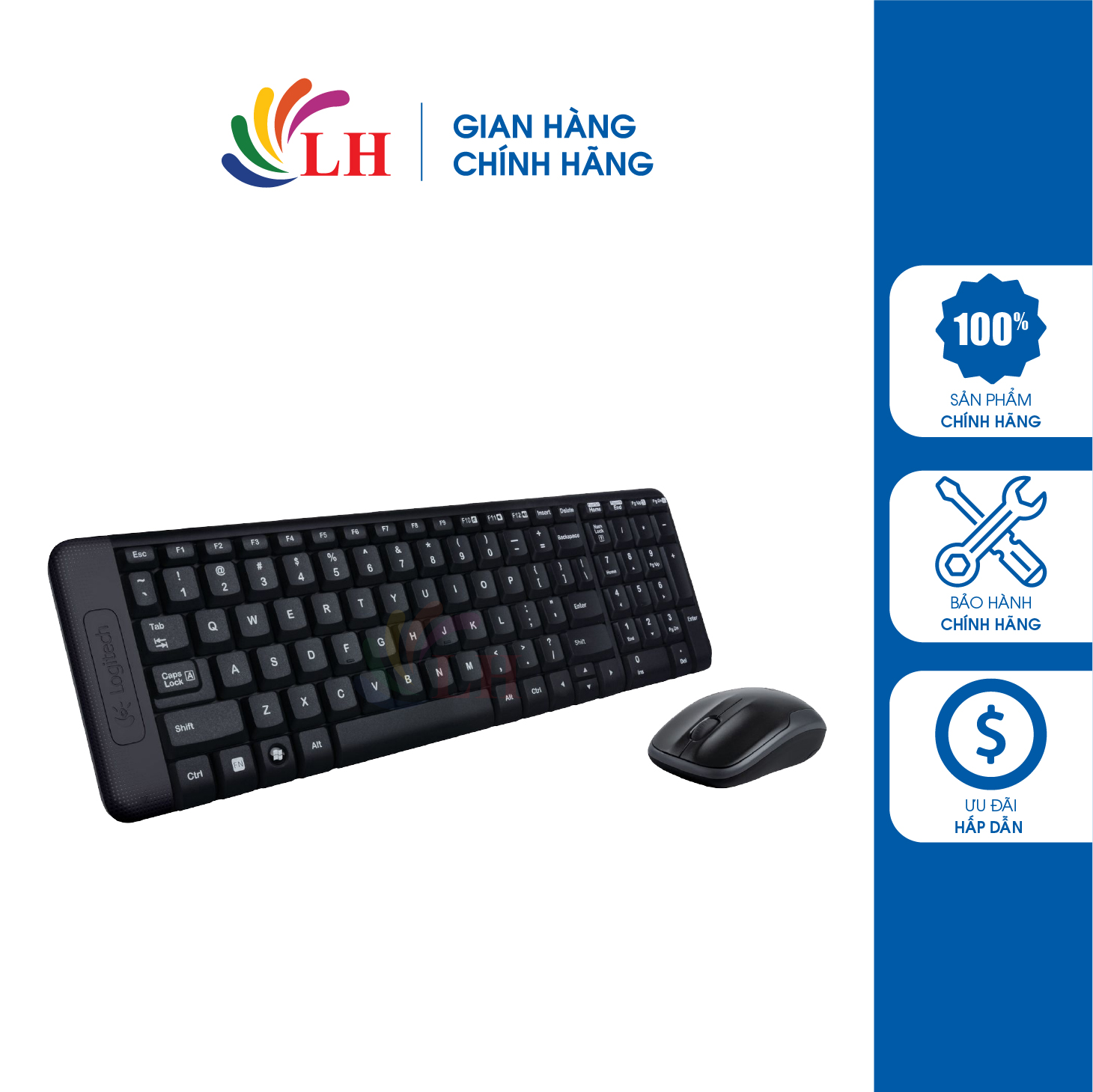 Combo chuột và bàn phím không dây Logitech MK220 - Hàng chính hãng - Thiết kế nhỏ gọn Phím bấm êm ái Kết nối nhanh chóng 2.4GHz