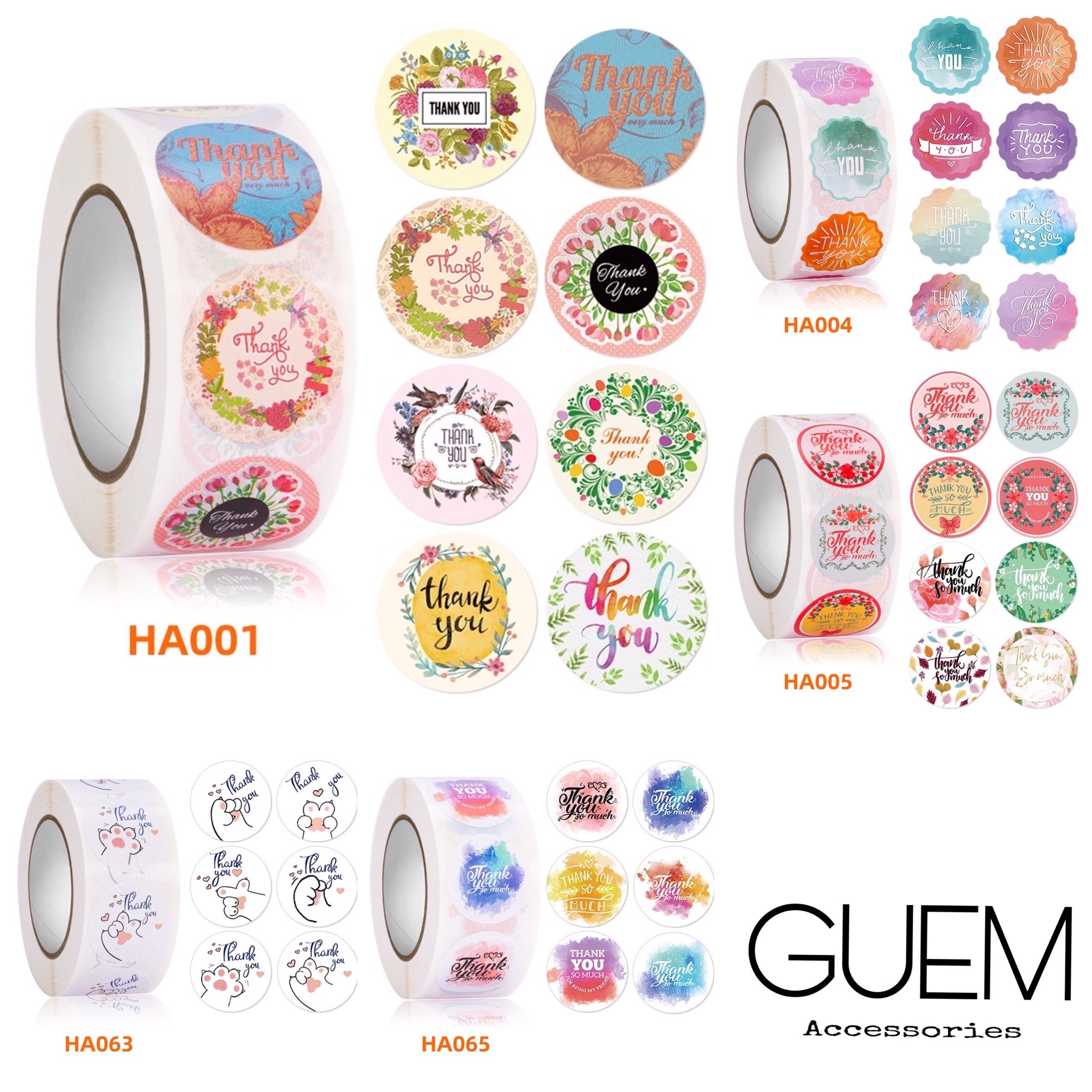 Cuộn 500 miếng sticker thank you GUEM