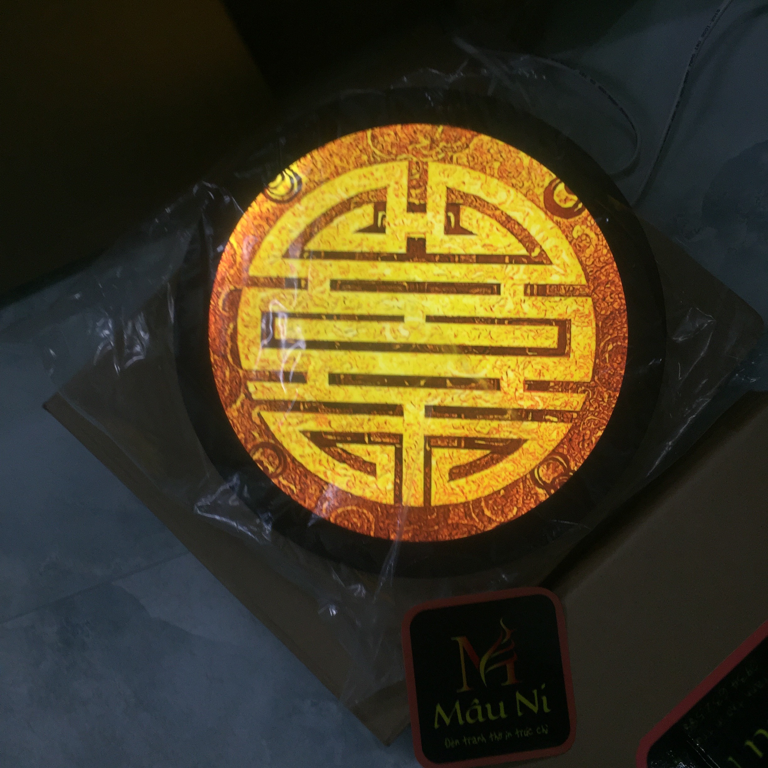 ĐÈN HÀO QUANG BÀN THỜ đường kính 30cm, khung sắt, in tranh trúc chỉ - , cho tượng phật, bàn thờ treo, tranh phòng thờ, đồ thờ cúng hoa sen, Đồ thờ cúng sành, Vòng hào quang