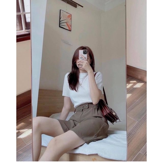 Áo len đũa cộc tay cổ tròn