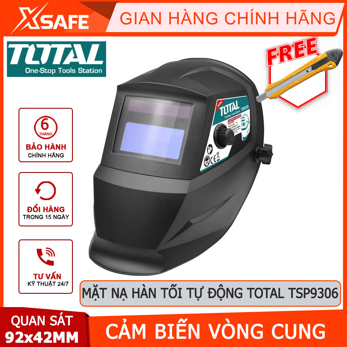 Welding mask electronic total TSP9306 welding mask Auto Zone observe 92 × 42mm, cartridge size 110 × 90 × 9mm, weight 1kg anti-glare, anti-ultraviolet, anti-liquid, smoke, dust [xsafe] [XTools]