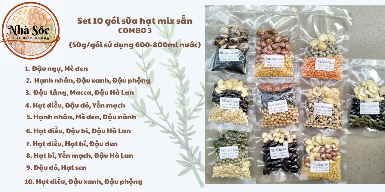 Set hạt dinh dưỡng làm sữa hạt [COMBO 10 NGÀY Mix sẵn 50g/gói]