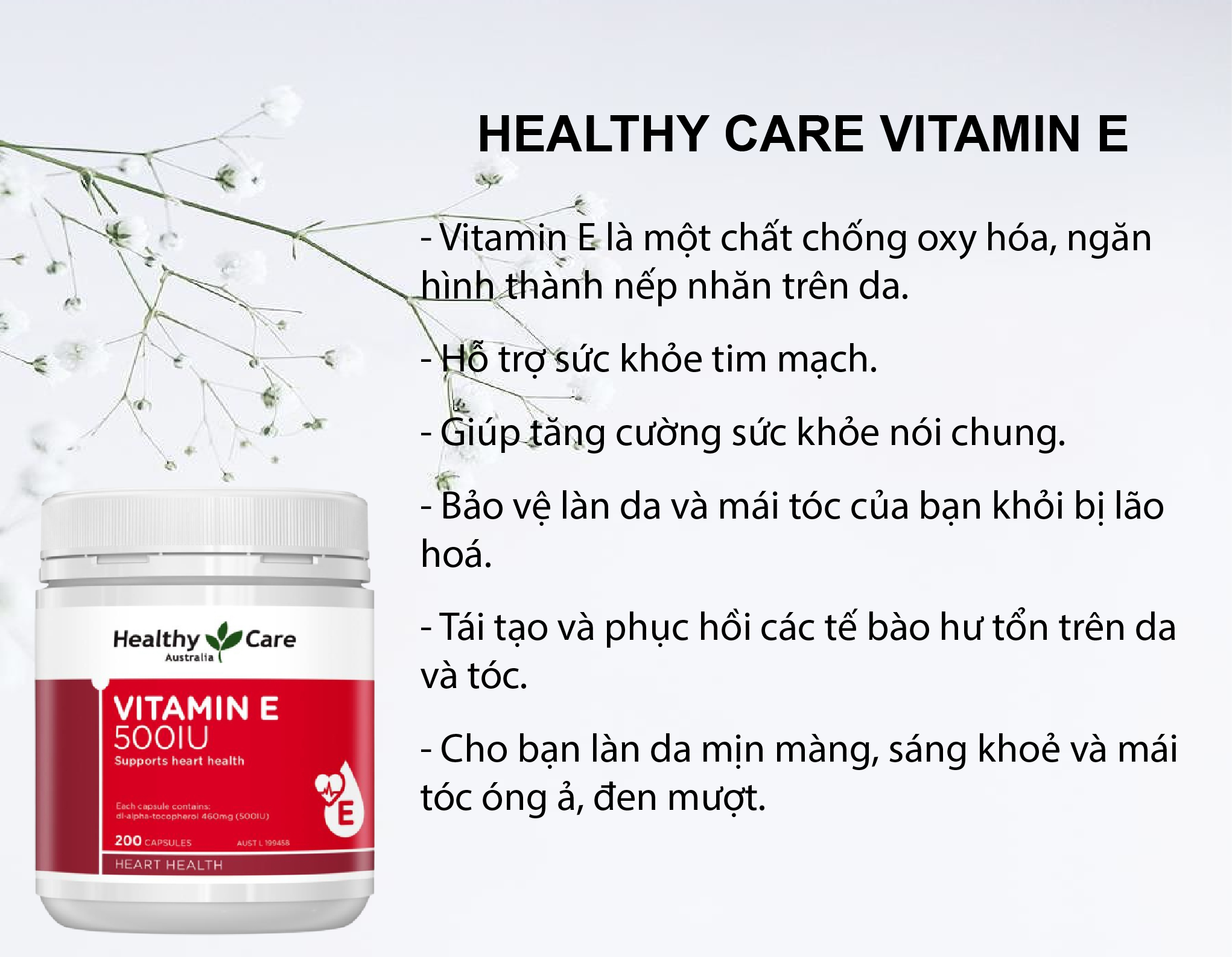 Healthy Care Vitamin E 500IU 200 viên