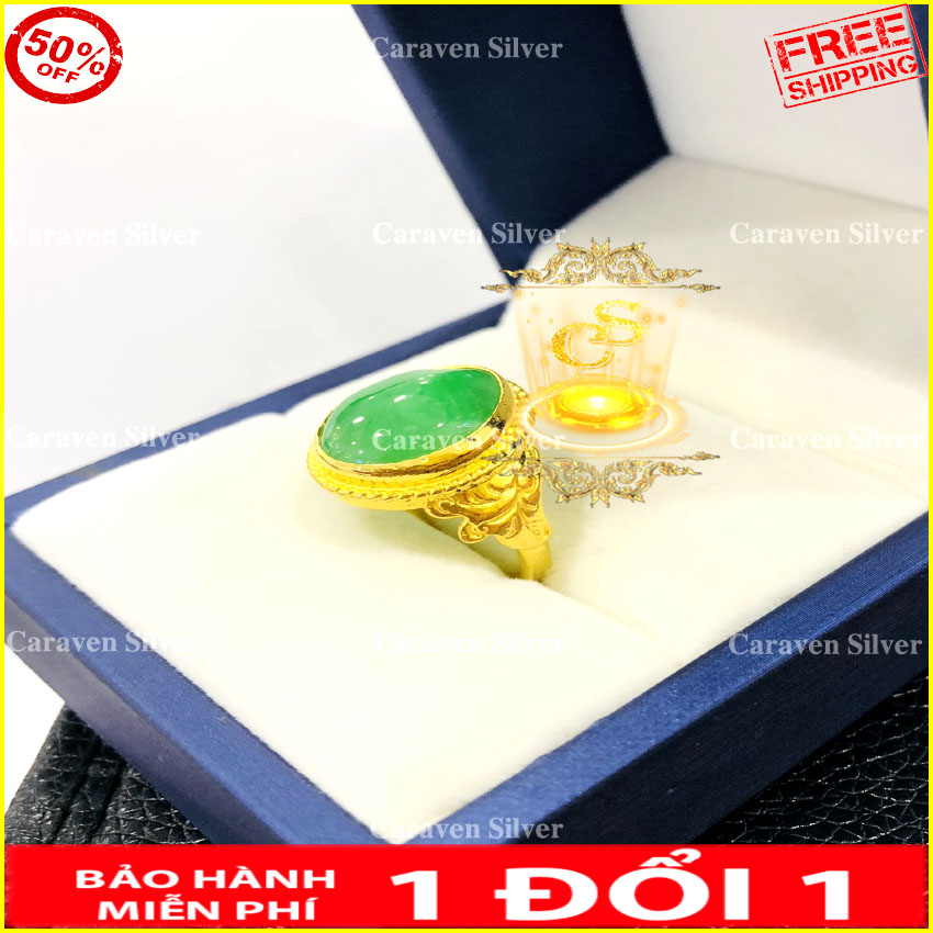 Nhẫn cẩm thạch cổ xưa mạ vàng 18k - Kiểu cổ xưa, công nghệ xi mới và chuẩn - Caraven silver