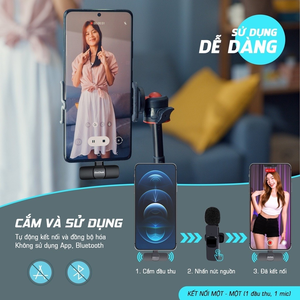 Micro thu âm cài áo K9 Pro kết nối điện thoại dùng quay video, livetream, tiktok, youtube