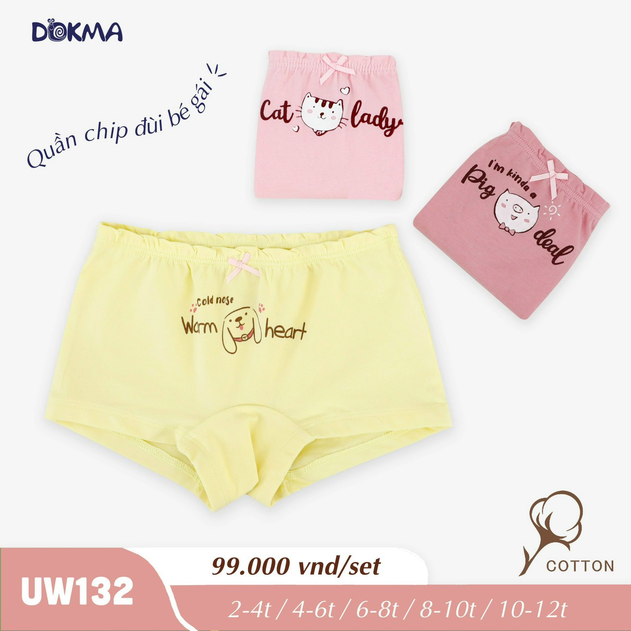 Set 3 quần chip đùi bé gái Dokma (11-35kg)