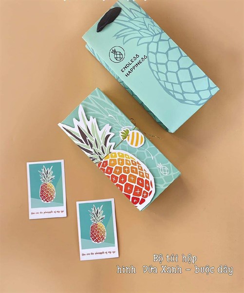 Hộp giấy đựng bánh kẹo quả dứa xanh kèm túi xách