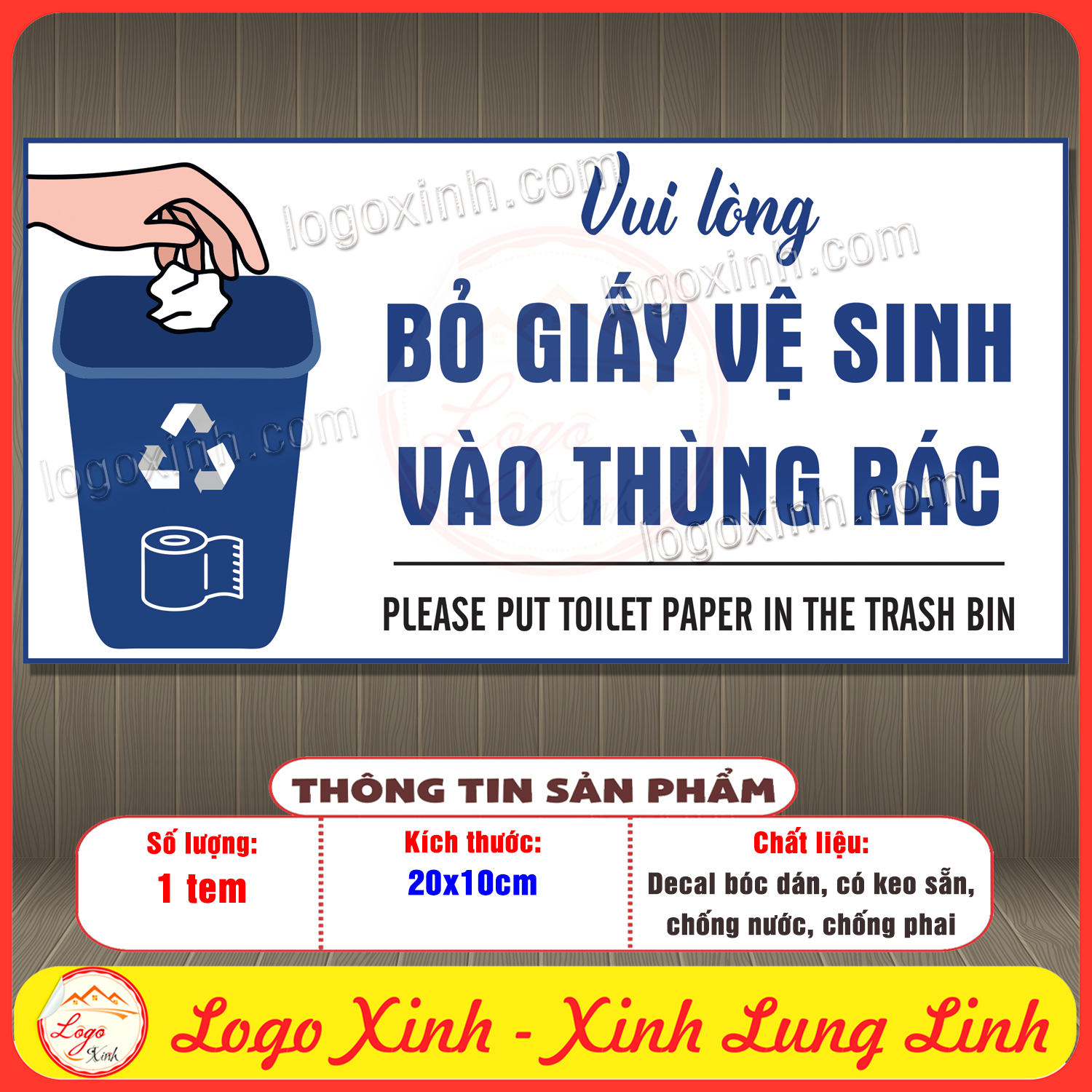 Tem Decal Dán Sticker Vui Lòng Bỏ Giấy Vệ Sinh Vào Thùng Rác - Please ...