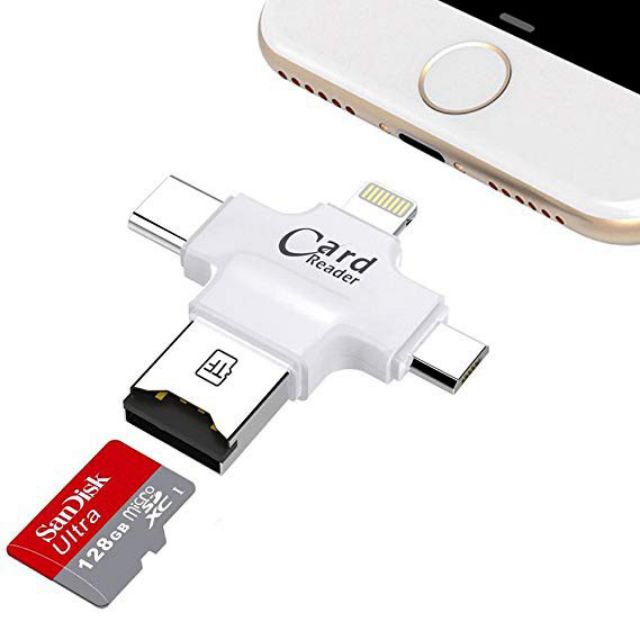 Đầu Đọc Thẻ Nhớ Micro Sd Tf Cho Android Iphone 7 6S 8 Plus 4In1 Siêu Tiện Dụng