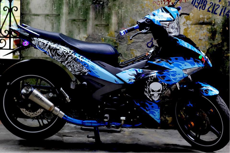 Tem trùm exciter 150 xanh dương skull đầu lâu, tem exciter 150, team trùm exciter 150, tem xe exciter 150, team trùm ex 150, team xe exciter 150 xanh dương skull đầu lâu