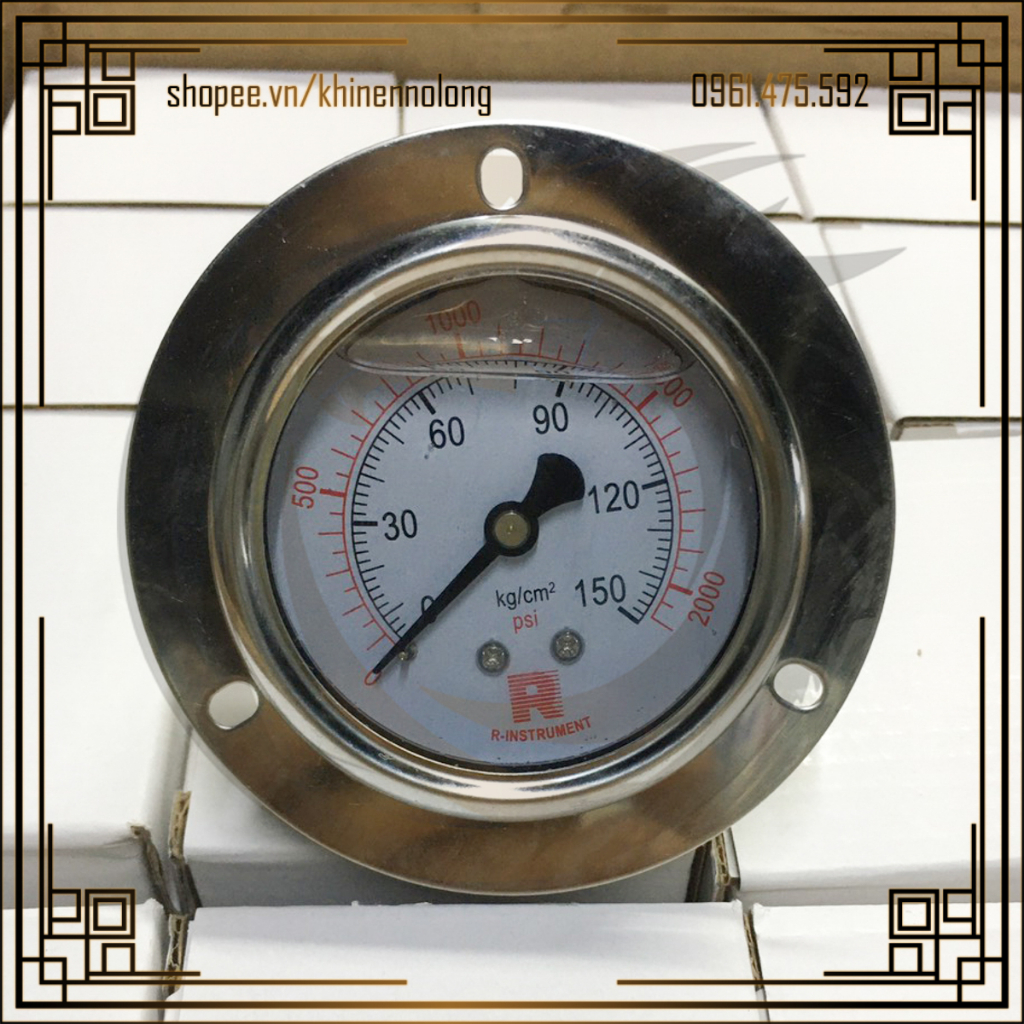 Đồng hồ dầu đo áp suất phi 63 chân sau ren 13mm r-instrument 5/7/10/15/25/50/100/150/250 kg